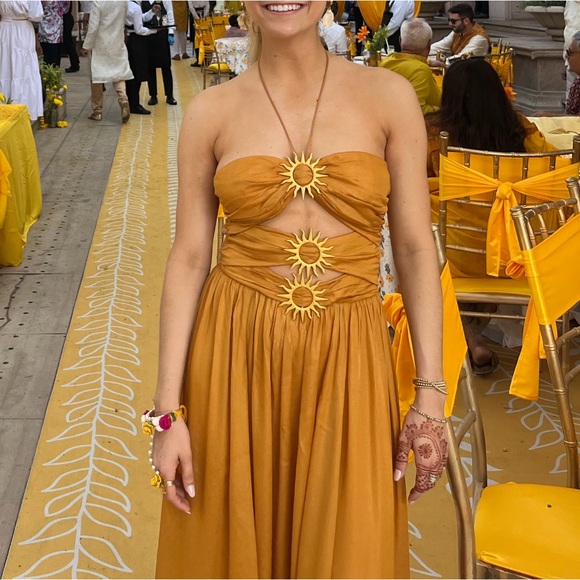 FARM Rio Dresses & Skirts - FARM Rio Mustard Sunburst Cutout Maxi Dress